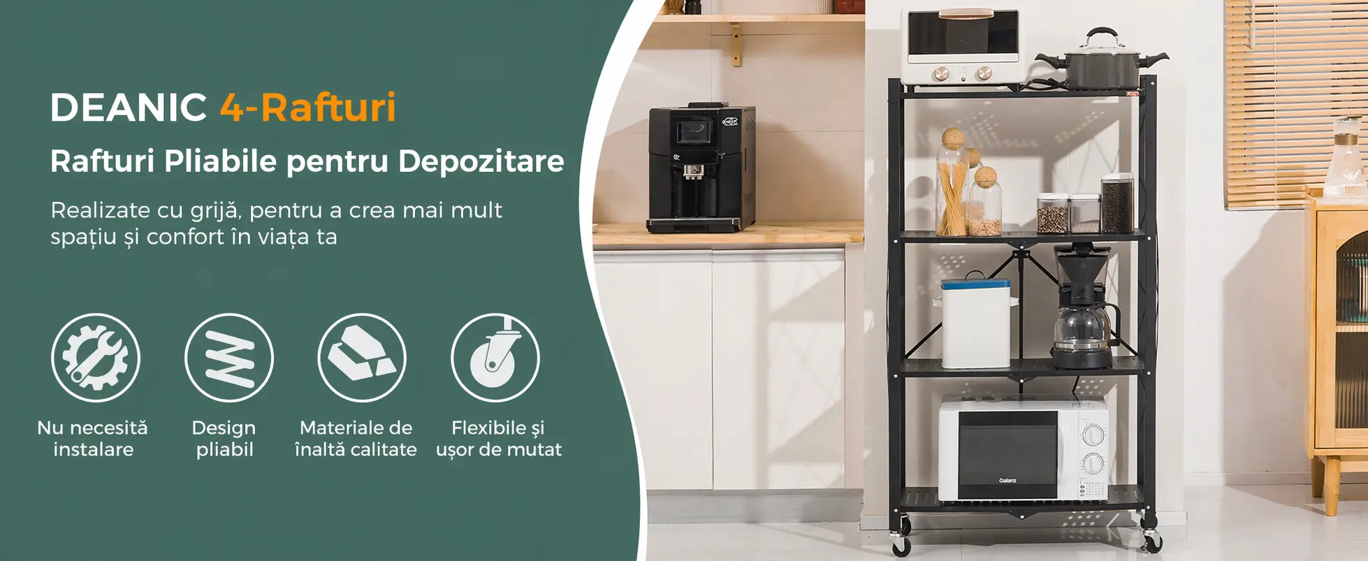 Raft metalic pliabil cu roți - imagine detaliu 1